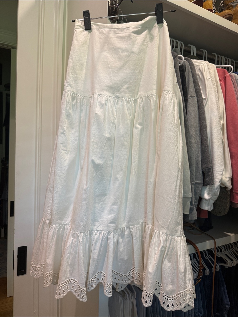Loeffler Randall White Tiered Eyelet Maxi Skirt